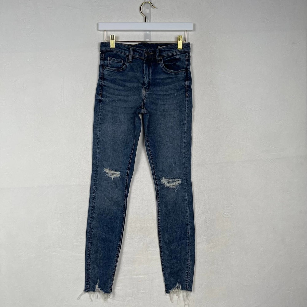 BLANKNYC The Bond Jeans Size 26 Mid-Rise Skinny Distressed Raw Hem Stretch Denim